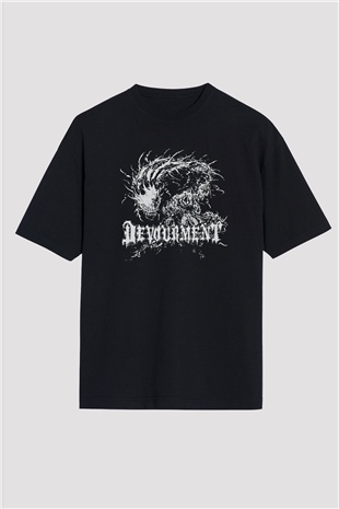Devourment Baskılı Unisex Siyah Oversize Tişört - Tshirt