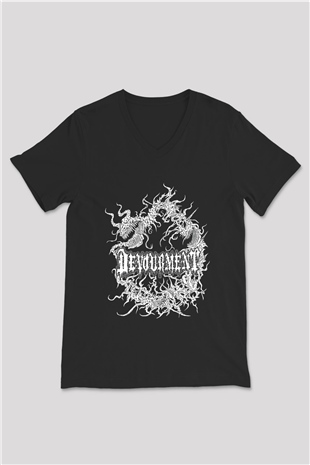 Devourment Baskılı Unisex Siyah V Yaka Tişört - Tshirt