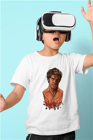 Dexter Baskılı Beyaz Unisex Beyaz Çocuk Tişört - Tshirt