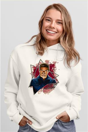 Dexter Baskılı Beyaz Unisex Hoodie