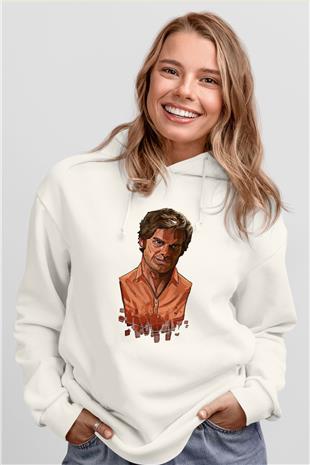 Dexter Baskılı Beyaz Unisex Hoodie