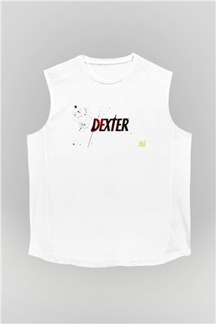 Dexter Baskılı Beyaz Unisex Kolsuz Tişört - Tshirt