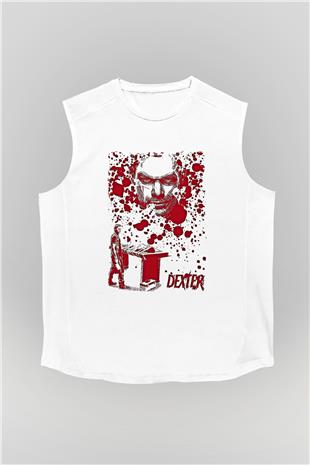 Dexter Baskılı Beyaz Unisex Kolsuz Tişört - Tshirt