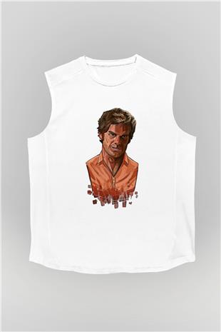 Dexter Baskılı Beyaz Unisex Kolsuz Tişört - Tshirt