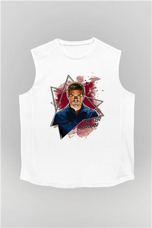 Dexter Baskılı Beyaz Unisex Kolsuz Tişört - Tshirt