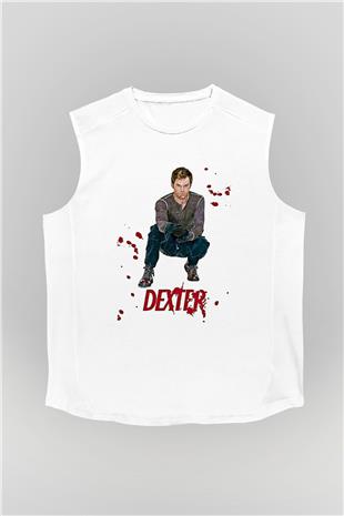 Dexter Baskılı Beyaz Unisex Kolsuz Tişört - Tshirt