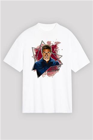 Dexter Baskılı Beyaz Unisex Oversize Tişört - Tshirt