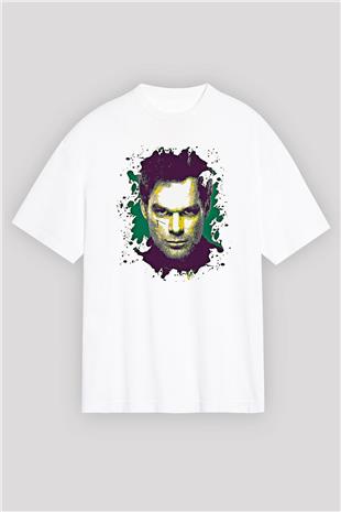 Dexter Baskılı Beyaz Unisex Oversize Tişört - Tshirt