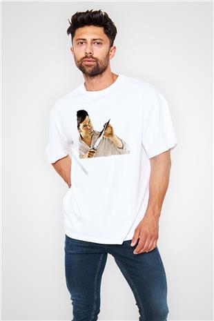 Dexter Baskılı Beyaz Unisex Oversize Tişört - Tshirt