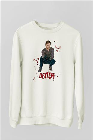 Dexter Baskılı Beyaz Unisex Sweatshirt