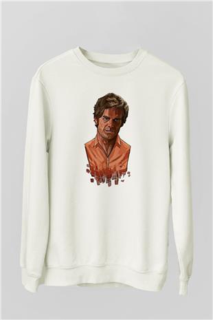 Dexter Baskılı Beyaz Unisex Sweatshirt