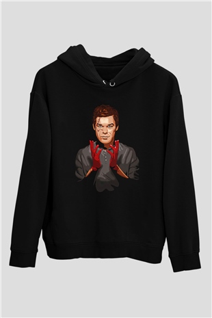 Dexter Baskılı Unisex Siyah Kapüşonlu Sweatshirt