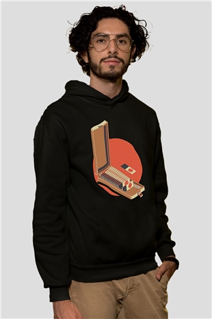 Dexter Baskılı Unisex Siyah Kapüşonlu Sweatshirt