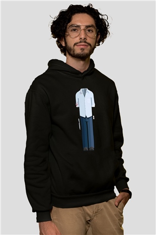 Dexter Baskılı Unisex Siyah Kapüşonlu Sweatshirt