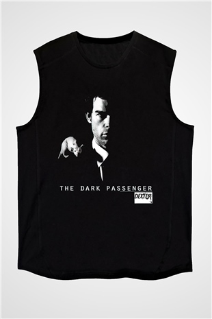 Dexter Baskılı Unisex Siyah Kolsuz Tişört - Tshirt