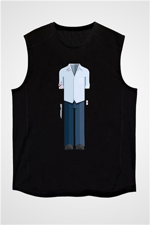 Dexter Baskılı Unisex Siyah Kolsuz Tişört - Tshirt