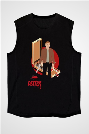 Dexter Baskılı Unisex Siyah Kolsuz Tişört - Tshirt