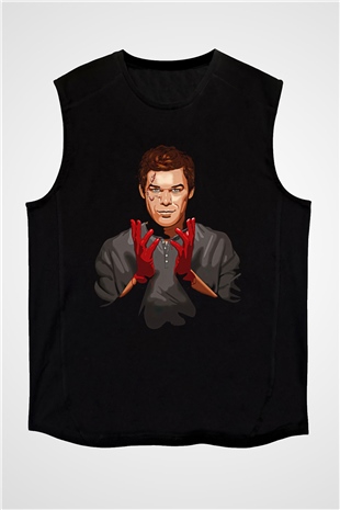 Dexter Baskılı Unisex Siyah Kolsuz Tişört - Tshirt