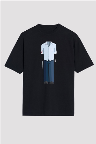 Dexter Baskılı Unisex Siyah Oversize Tişört - Tshirt