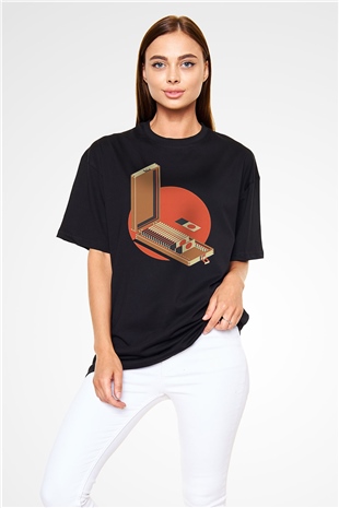 Dexter Baskılı Unisex Siyah Oversize Tişört - Tshirt