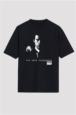 Dexter Baskılı Unisex Siyah Oversize Tişört - Tshirt