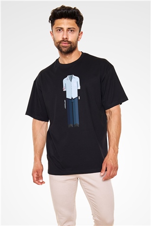Dexter Baskılı Unisex Siyah Oversize Tişört - Tshirt