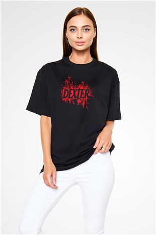 Dexter Baskılı Unisex Siyah Oversize Tişört - Tshirt