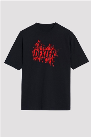Dexter Baskılı Unisex Siyah Oversize Tişört - Tshirt