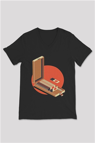 Dexter Baskılı Unisex Siyah V Yaka Tişört - Tshirt