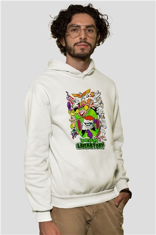 Dexters Laboratory Beyaz Unisex Kapşonlu Sweatshirt