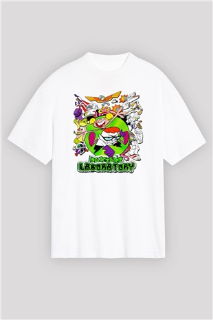 Dexters Laboratory Beyaz Unisex Oversize Tişört T-Shirt