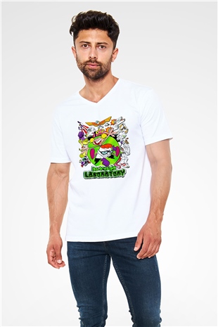 Dexters Laboratory Beyaz Unisex V Yaka Tişört T-Shirt
