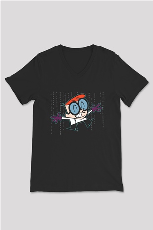 Dexters Laboratory Siyah Unisex V Yaka Tişört