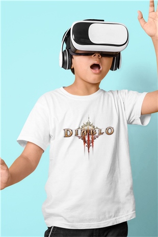 Diablo Baskılı Beyaz Unisex Çocuk Tişört