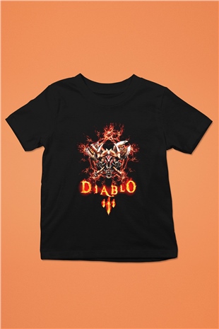 Diablo Baskılı Siyah Unisex Çocuk Tişört