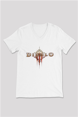Diablo Beyaz Unisex V Yaka Tişört T-Shirt