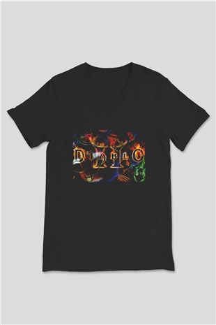 Diablo Siyah Unisex V Yaka Tişört T-Shirt