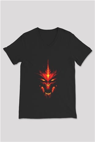 Diablo Siyah Unisex V Yaka Tişört T-Shirt