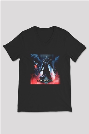 Diablo Siyah Unisex V Yaka Tişört T-Shirt