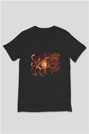 Diablo Siyah Unisex V Yaka Tişört T-Shirt