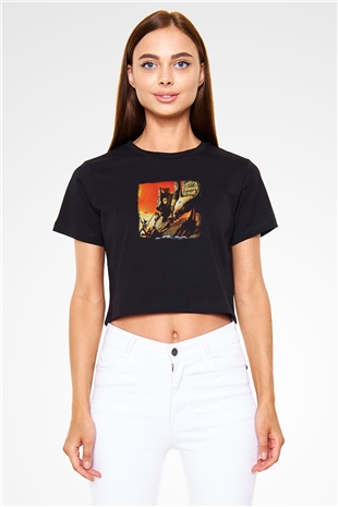Diamond Head Baskılı Unisex Siyah Crop Top Tişört