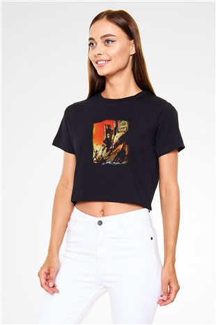Diamond Head Baskılı Unisex Siyah Crop Top Tişört