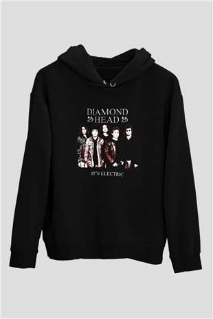 Diamond Head Baskılı Unisex Siyah Hoodie