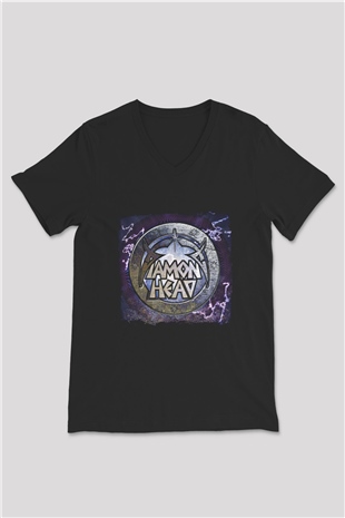 Diamond Head Baskılı Unisex Siyah V Yaka Tişört