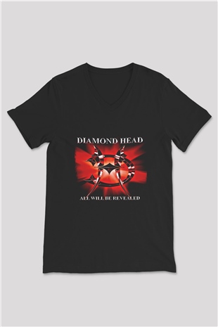 Diamond Head Baskılı Unisex Siyah V Yaka Tişört