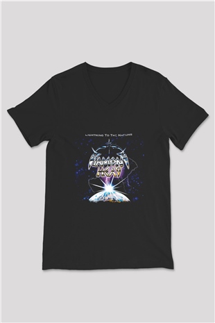 Diamond Head Baskılı Unisex Siyah V Yaka Tişört
