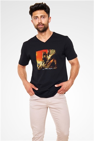 Diamond Head Baskılı Unisex Siyah V Yaka Tişört