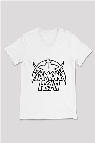 Diamond Head Beyaz Unisex V Yaka Tişört T-Shirt