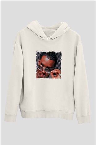 Diddy Baskılı Unisex Beyaz Kapüşonlu Sweatshirt