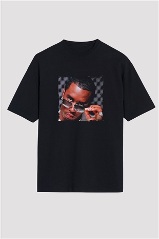 Diddy Baskılı Unisex Oversize Siyah Tişört